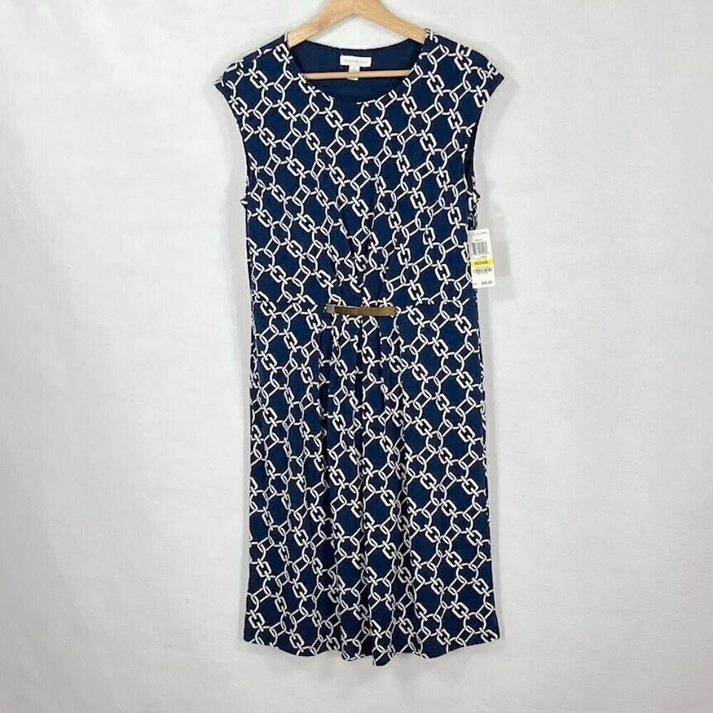 NWT Charter Club The Ivy Geometric Print Sleeveless Belted Dress Old Money Wife